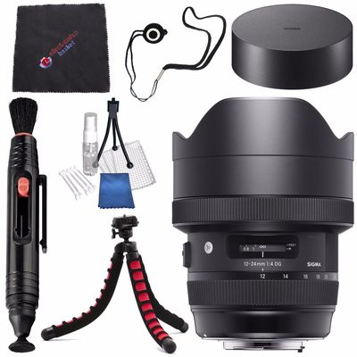 Sigma 12-24mm f/4 DG HSM Art Lens for Nikon F #205955 + Lens Pen Cleaner + Microfiber Cleaning Cloth + Lens Capkeeper + Deluxe Cleaning Kit + Flexible Tripod Bundle (International Model No Warranty)