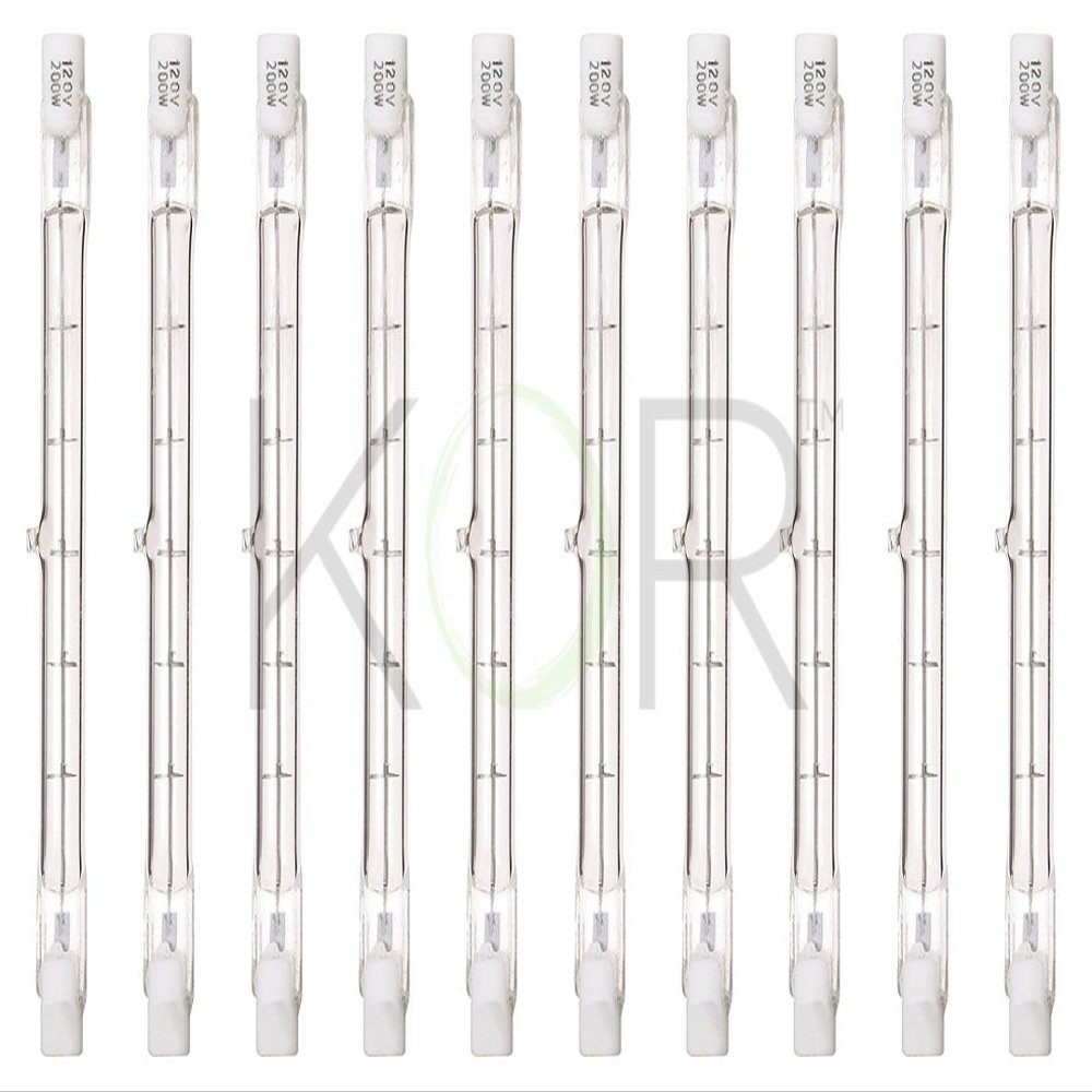 KOR 200W R7S Base Halogen Light Bulbs, 118mm J-Type Double Ended, 10-Pack