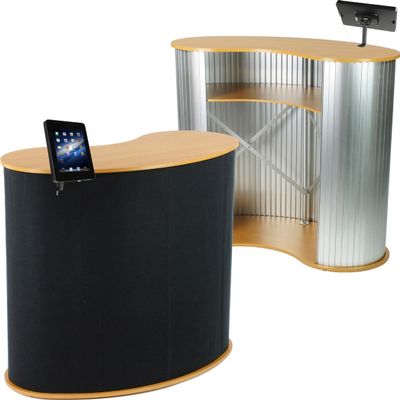 Displays2go Tradeshow Counter with Tablet Stand, Steel, Laminated MDF, Aluminum  Silver w/Black Hook & Loop Fabric (CTRVIPDCBK)
