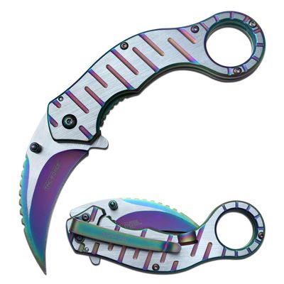 Tac-Force- Folding Pocket Knife  Rainbow TiNite and Satin Finish Stainless Steel Hawkbill Blade and Handle with Pocket Clip, Liner Lock, Tactical, EDC, Rescue - TF-952RB