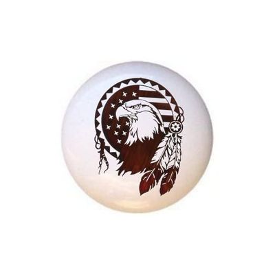 Native American Eagle Feathers - Native American Indian - DECORATIVE Glossy CERAMIC Cupboard Cabinet PULLS Dresser Drawer KNOBS