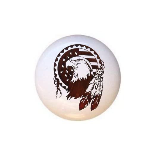 Native American Eagle Feathers - Native American Indian - DECORATIVE Glossy CERAMIC Cupboard Cabinet PULLS Dresser Drawer KNOBS