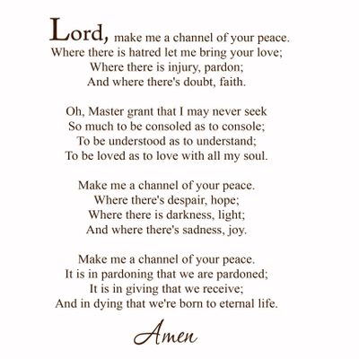 Make Me a Channel of Your Peace Vinyl Wall Decal St. Francis Quote Inspirational Prayer VWAQ-SFQ101 (Matte Brown)