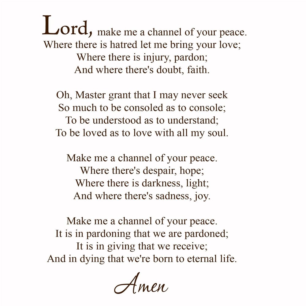 Make Me a Channel of Your Peace Vinyl Wall Decal St. Francis Quote Inspirational Prayer VWAQ-SFQ101 (Matte Brown)