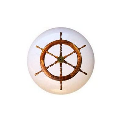Ship Helm Wheel Design #01 - Nautical - DECORATIVE Glossy CERAMIC Cupboard Cabinet PULLS Dresser Drawer KNOBS