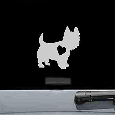 JS Artworks Westie Dog with Heart Vinyl Decal Sticker (Silver)