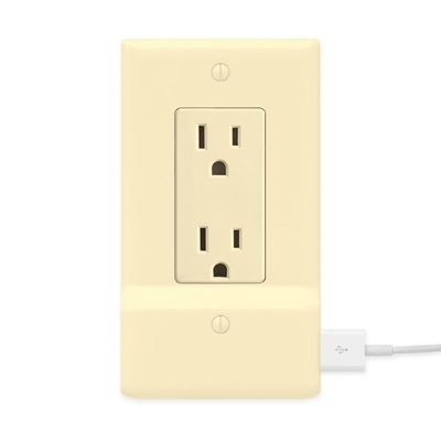 2 Pack - SnapPower USB Charger Outlet Wall Plate Cover - No Batteries Or Wires - Installs in Seconds (Dcor, Ivory)