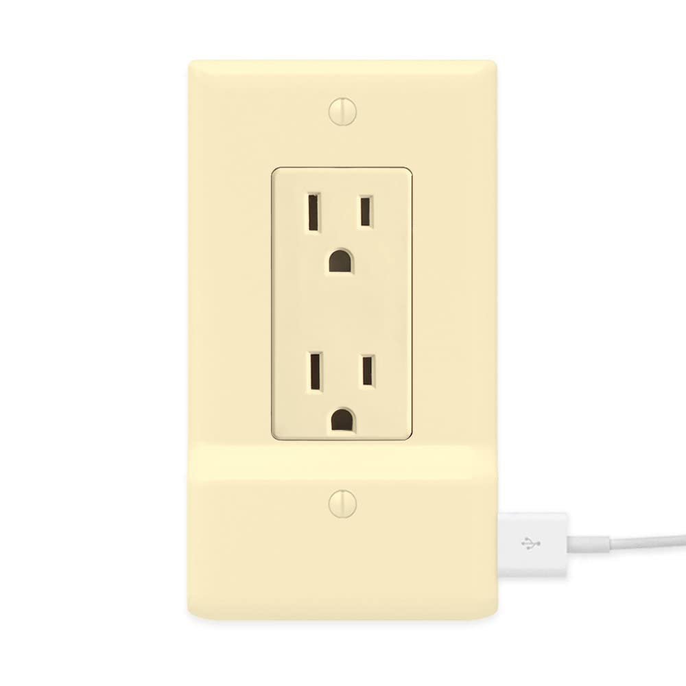 2 Pack - SnapPower USB Charger Outlet Wall Plate Cover - No Batteries Or Wires - Installs in Seconds (Dcor, Ivory)