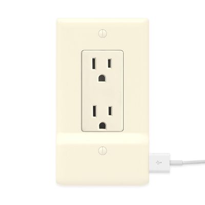 2 Pack - SnapPower USB Charger Outlet Wall Plate Cover - No Batteries Or Wires - Installs in Seconds (Dcor, Light Almond)