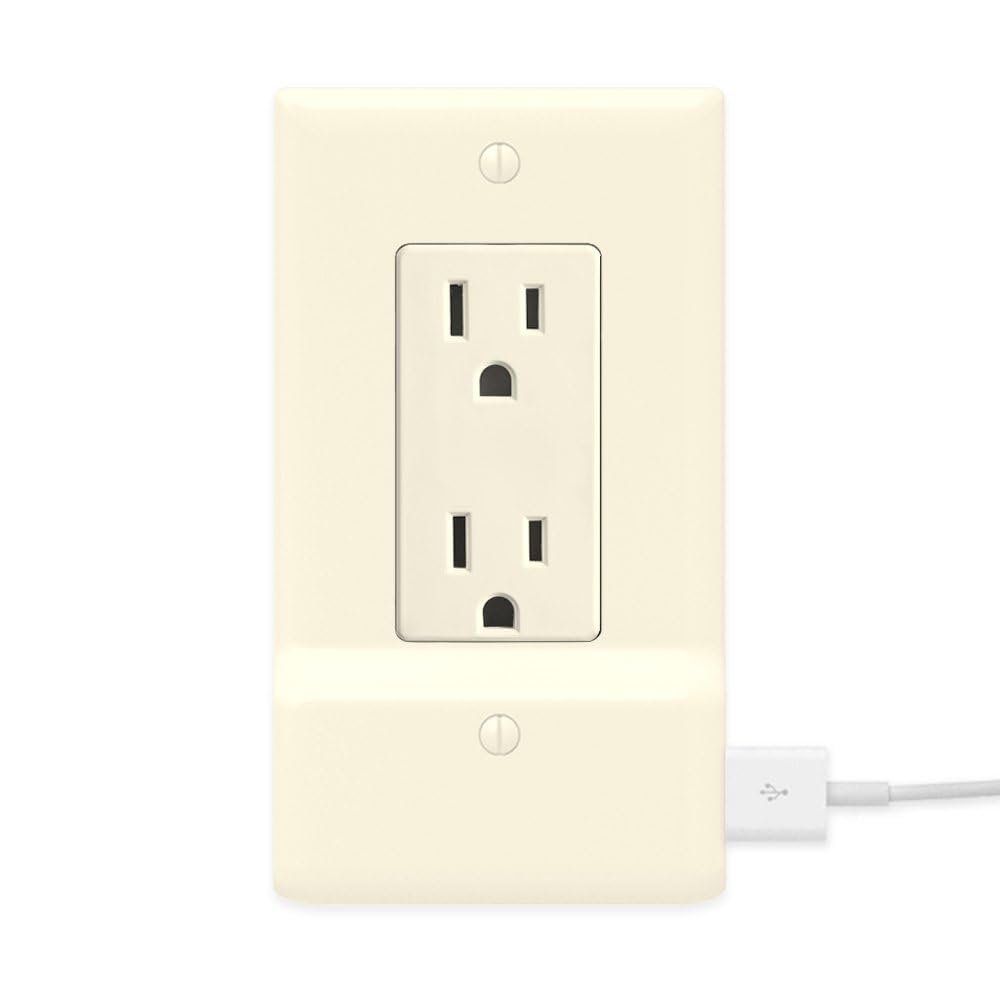2 Pack - SnapPower USB Charger Outlet Wall Plate Cover - No Batteries Or Wires - Installs in Seconds (Dcor, Light Almond)