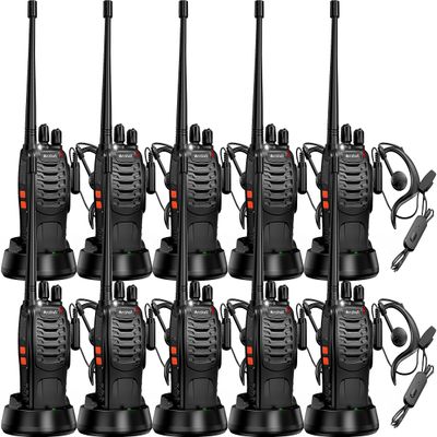 Arcshell Rechargeable Long Range Two-Way Radios with Earpiece 10 Pack Arcshell AR-5 Walkie Talkies Li-ion Battery and Charger Included (10 Pack)