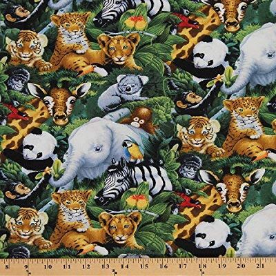 Cotton A Rare Occasion Baby Safari Jungle Animals Elephant Cub Koala Gorilla Parrot Panda Zebra Giraffe Cotton Fabric Print by The Yard (AL-2016-3C-1)