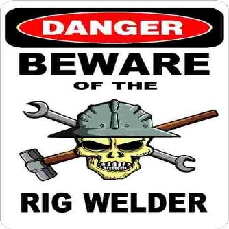 1080 Graphics 3 - Danger Beware of The Rig Welder 1.5" x 2.25" Hard Hat Stickers H356