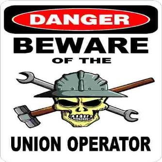 3 - Danger Beware of The Union Operator 1.5" x 2.25" Hard Hat Stickers H350