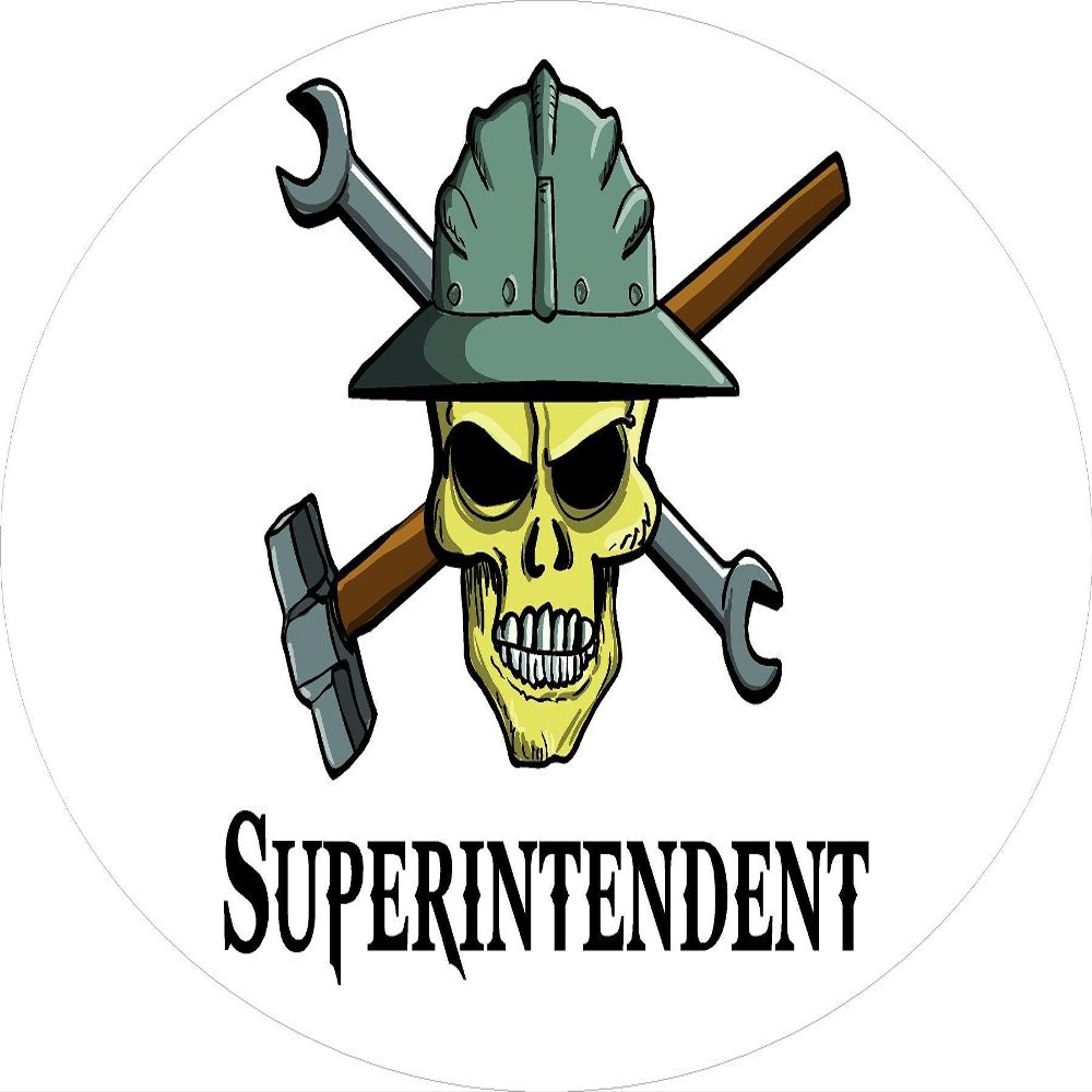 3 - Superintendent Skull Hard Hat/Helmet Stickers 1 1/2" x 3" H311