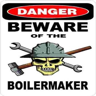 3 - Danger Beware of The Boilermaker 1.5" x 2.25" Hard Hat Stickers H342