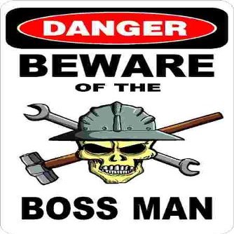 3 - Danger Beware of The Boss Man 1.5" x 2.25" Hard Hat Stickers H346