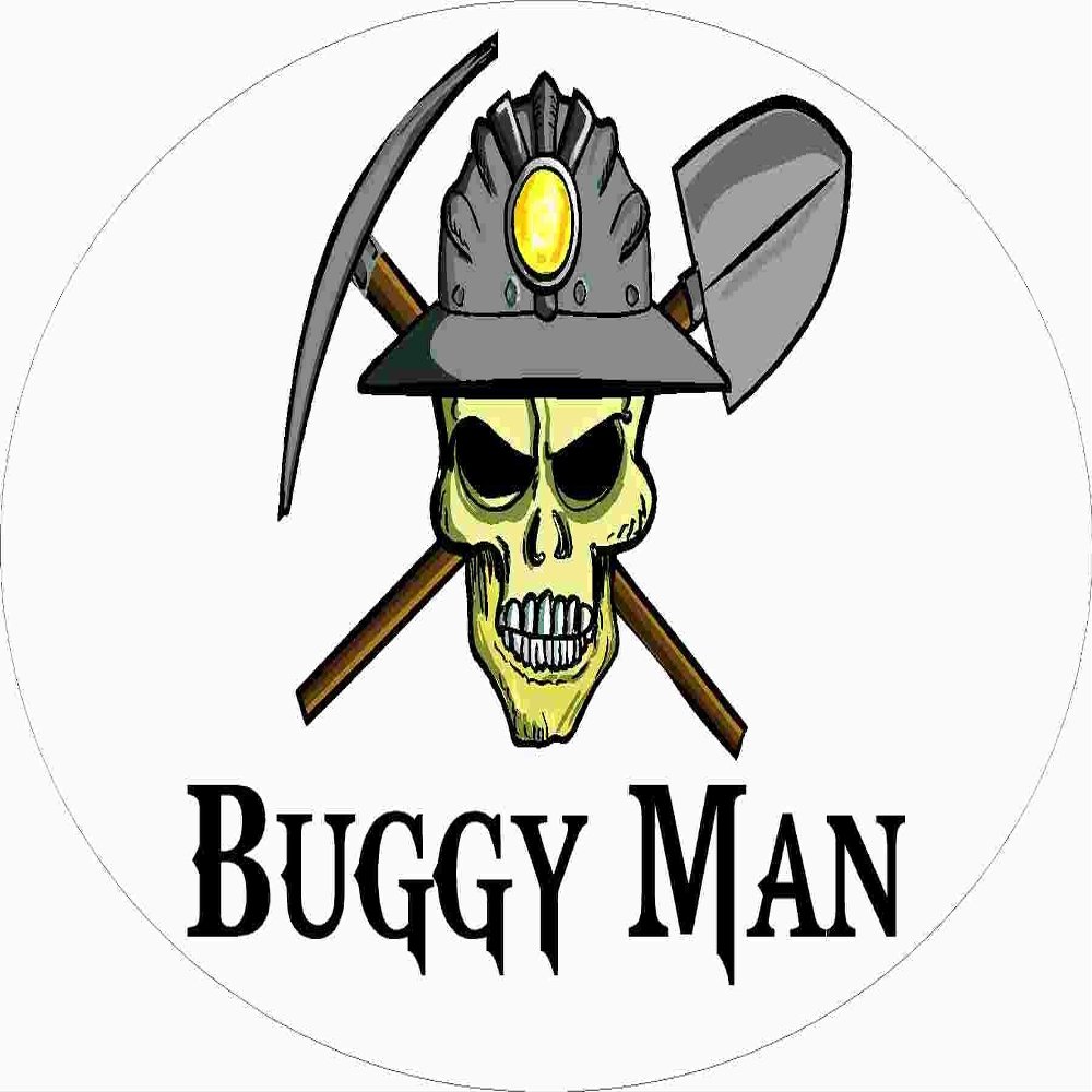 3 - Buggy Man Coal Miner Skull 1 1/2" x 3" Hard Hat Stickers H399