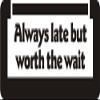 1080 Graphics 3 - Always Late But Worth The Wait 1 1/4" x 3" Hard Hat Biker Helmet Stickers Bs033 view 1