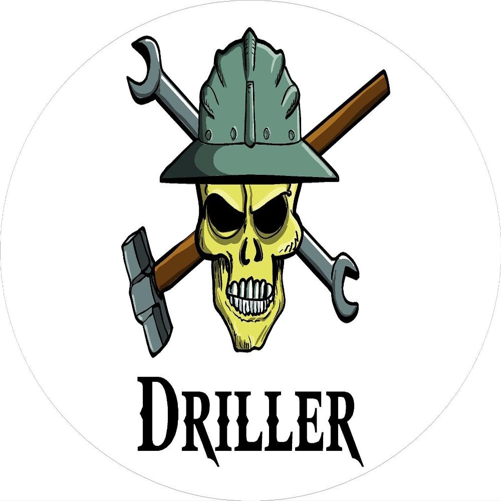 3 - Driller Skull Hard Hat/Helmet Stickers 1 1/2" x 3" H327