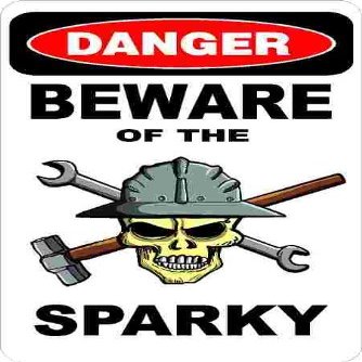 3 - Danger Beware of The Sparky 1.5" x 2.25" Hard Hat Stickers H385