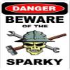 3 - Danger Beware of The Sparky 1.5" x 2.25" Hard Hat Stickers H385 view 1