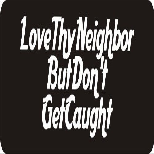 1080 Graphics 3 - Love Thy Neighbor But Don't Get Caught 1 1/4" x 3" Hard Hat Biker Helmet Stickers Bs398