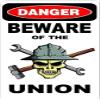 3 - Danger Beware of The Union 1.5" x 2.25" Hard Hat Stickers H386 view 1