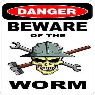 3 - Danger Beware of The Worm 1.5" x 2.25" Hard Hat Stickers H358