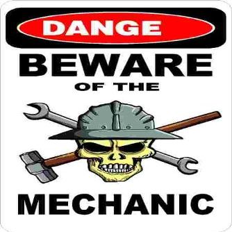 3 - Danger Beware of The Mechanic 1.5" x 2.25" Hard Hat Stickers H340