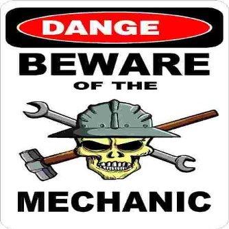 3 - Danger Beware of The Mechanic 1.5" x 2.25" Hard Hat Stickers H340