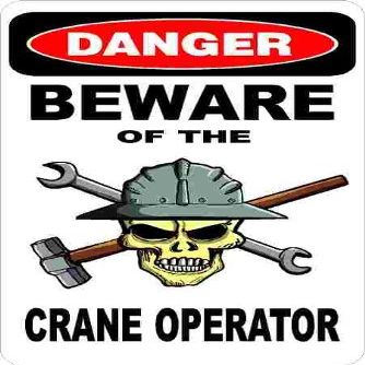 3 - Danger Beware of The Crane Operator 1.5" x 2.25" Hard Hat Stickers H348