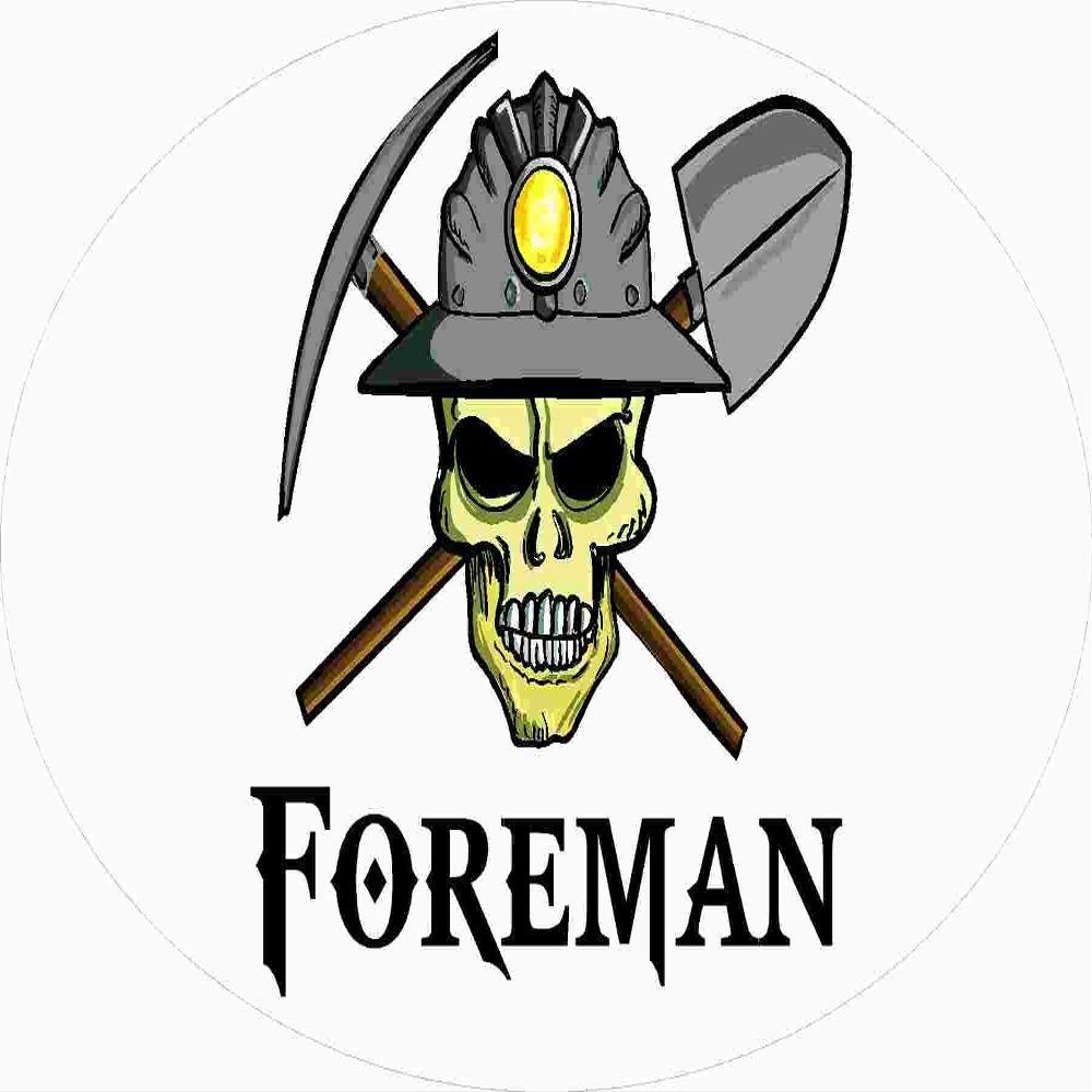 3 - Foreman Coal Miner Skull 1 1/2" x 3" Hard Hat Stickers H404