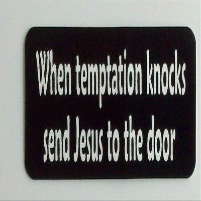 3 - When Temptation Knocks Send Jesus To The Door Christian Hard Hat/Helmet Stickers 1" x 2"
