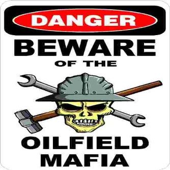 3 - Danger Beware of The Oilfield Mafia 1.5" x 2.25" Hard Hat Stickers H371