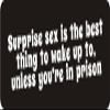 1080 Graphics 3 - Surprise Sex is The Best Thing to Wake Up to, Unless You.? in Prison 1 1/4" x 3" Hard Hat Biker Helmet Stickers. view 1