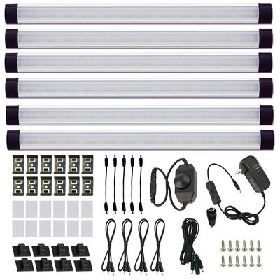 AIBOO LED Under Counter Light Rigid Bar Kit, Plug in Corded Under Cabinet Lighting with 12V LED Dimmable Switch for Counter Shelf Showcase Display Lighting (6 Panels,Warm White)