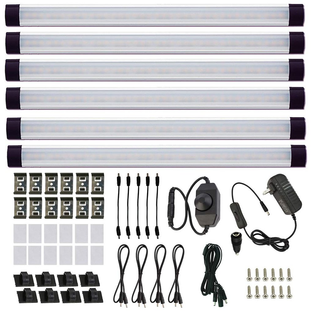 AIBOO LED Under Counter Light Rigid Bar Kit, Plug in Corded Under Cabinet Lighting with 12V LED Dimmable Switch for Counter Shelf Showcase Display Lighting (6 Panels,Warm White)