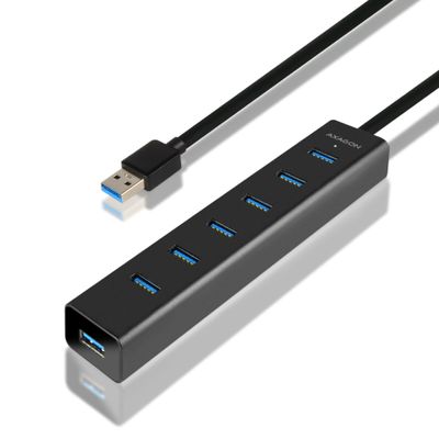 AXAGON HUE-SA7BP Active/Passive USB 3.0 Hub with 7 USB Ports, 40 cm Cable, Includes Power Supply, 5 V/2 A, Ideal for Desk and Office