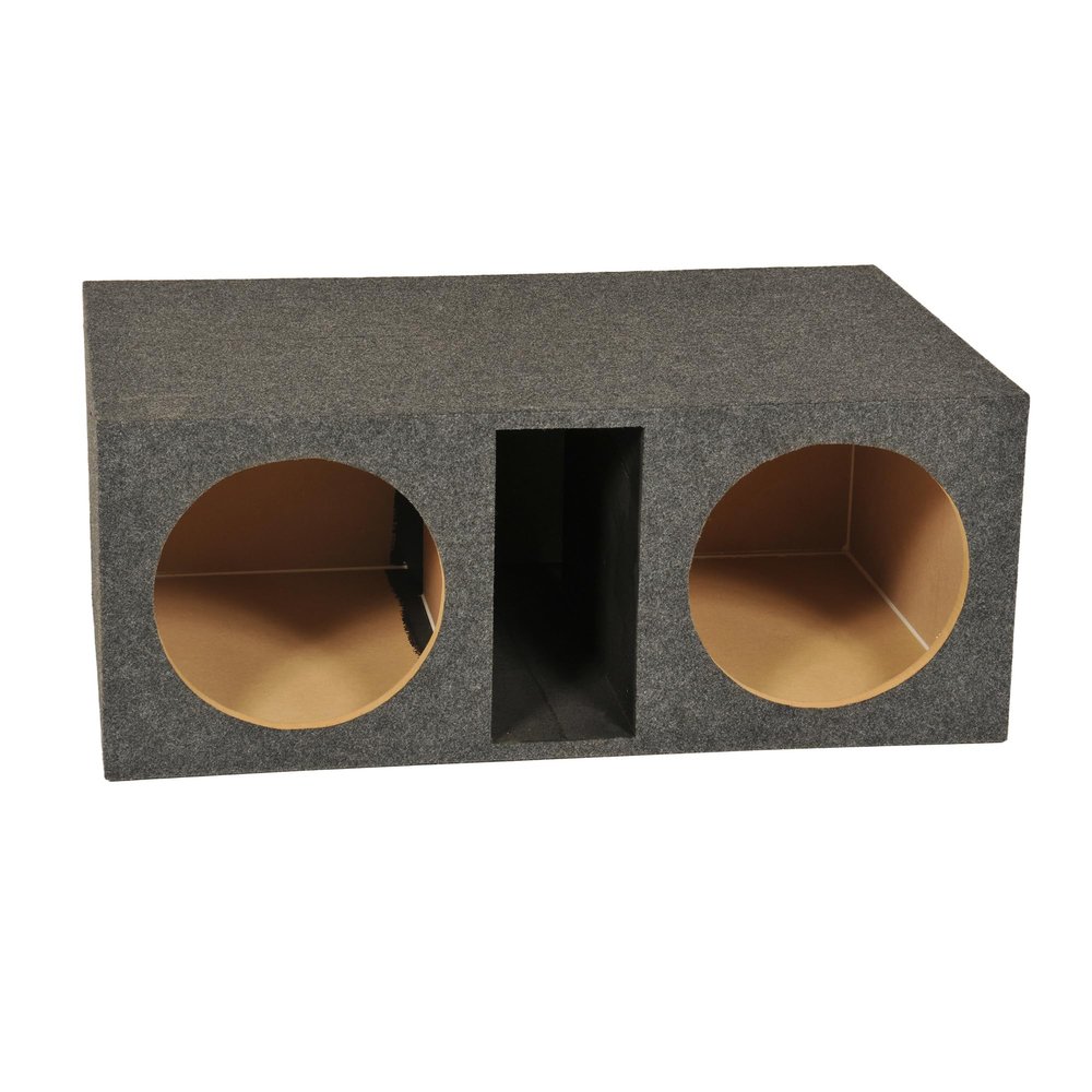 Q Power HD212VL 12 Inch Dual Vented Subwoofer Box, Heavy Duty 2-Hole Extra Large Ported Enclosure with 1-Inch MDF Front, Charcoal Grey Finish