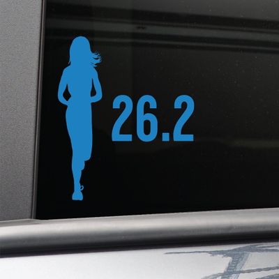 26.2 Marathon Female Vinyl Decal Laptop Car Truck Bumper Window Sticker, 5.5" x 5.5", Blue