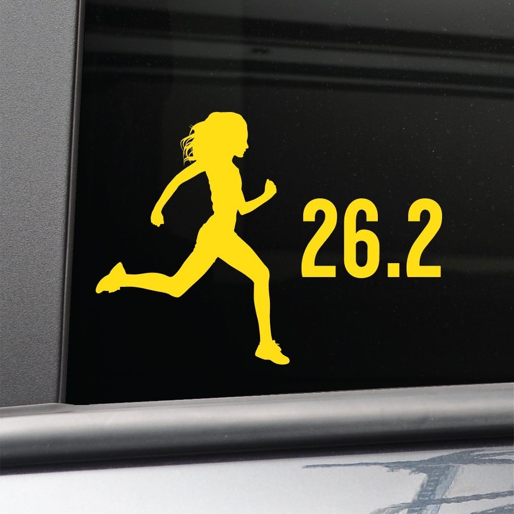 26.2 Marathon Female Vinyl Decal Laptop Car Truck Bumper Window Sticker, 7" x 4.25", Yellow