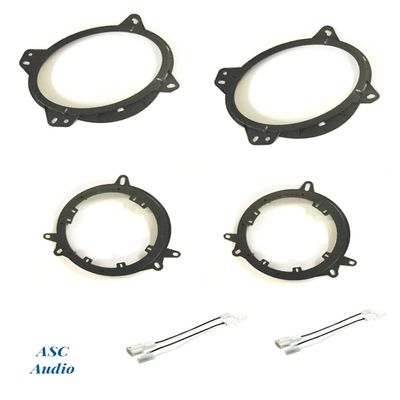 ASC Audio Car Stereo Install Aftermarket Speakers 6x9" Front and 6", 6.5", and 6.75" Inch Rear Plastic Adapter Mount Plates and Speaker Connection Wire Harness - Compatible Vehicles Listed Below
