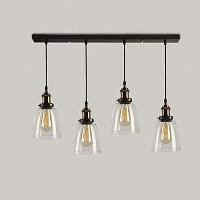 LITFAD Industrial Retro Country Style Clear Glass Island Chandelier Clear Bowl Glass Shade Four Lights Pendant Light Antique Brass & Bronze Finish Ceiling Light