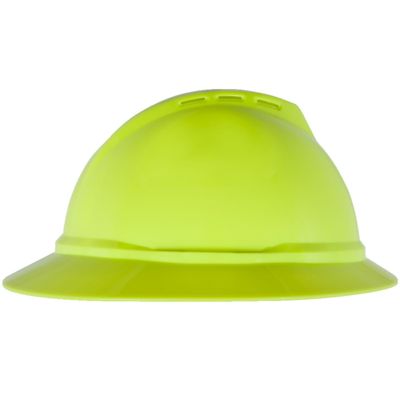 MSA 10168461 V-Gard 500 Full-Brim Hard Hat With 6-Point Fas-Trac III Ratchet Suspension | Polyethylene Shell, Impact Protection, Self Adjusting Crown Straps - Standard Size in Hi-Viz Yellow-Green