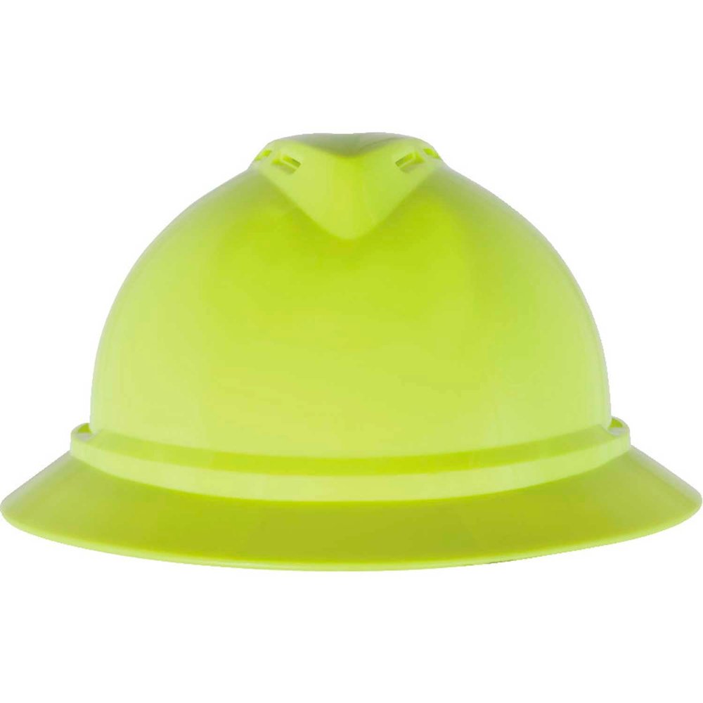 MSA 10167931 V-Gard 500 Full-Brim Hard Hat With Fas-Trac III Ratchet Suspension | Polyethylene Shell, Superior Impact Protection, Self Adjusting Crown Straps - Standard Size in Hi-Viz Yellow-Green