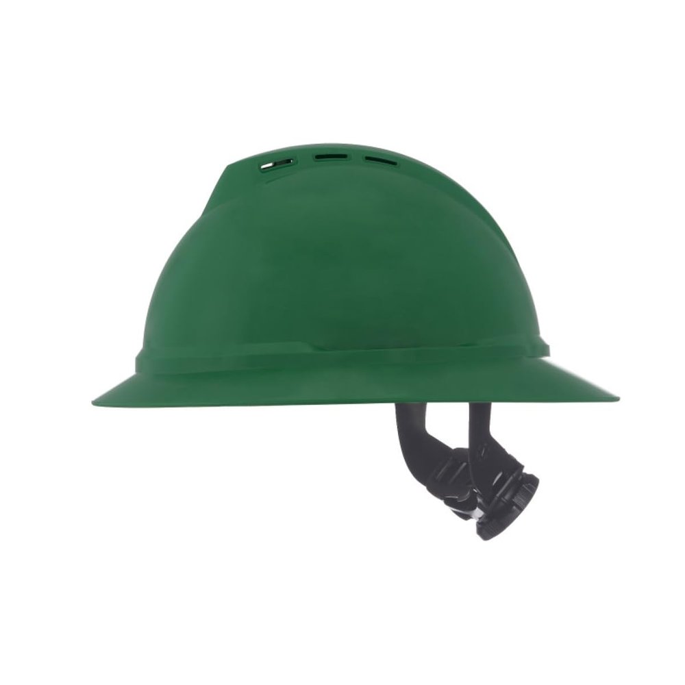MSA 10167916 V-Gard 500 Full-Brim Hard Hat With Fas-Trac III Ratchet Suspension | Polyethylene Shell, Superior Impact Protection, Self Adjusting Crown Straps - Standard Size in Green