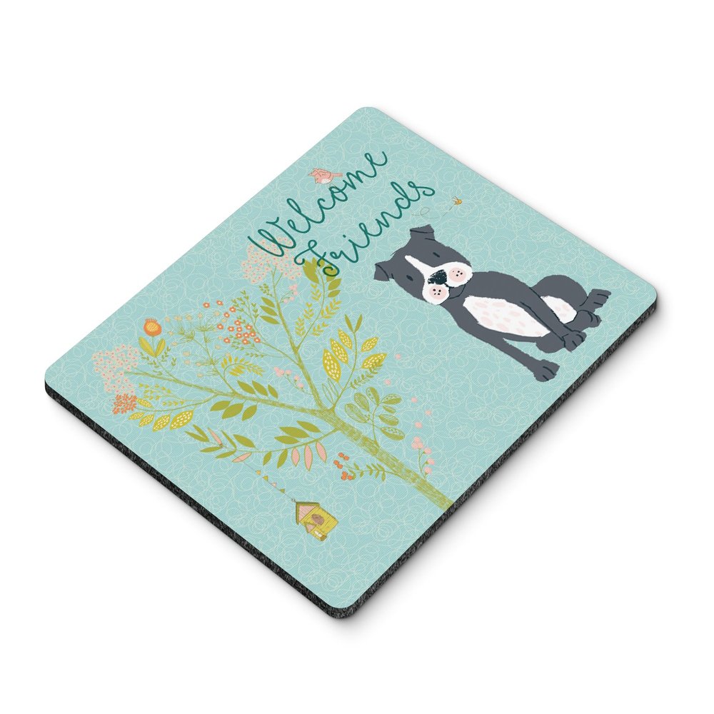 Caroline's Treasures BB7623MP Welcome Friends Black Staffie Mouse Pad, Hot Pad or Trivet for Home Office Gaming Working Computers Laptop Mouse Mat,Washable Large Mousepad