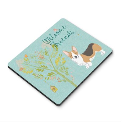 Caroline's Treasures BB7609MP Welcome Friends Pembroke Welsh Corgi Tricolor Mouse Pad, Hot Pad or Trivet for Home Office Gaming Working Computers Laptop Mouse Mat,Washable Large Mousepad