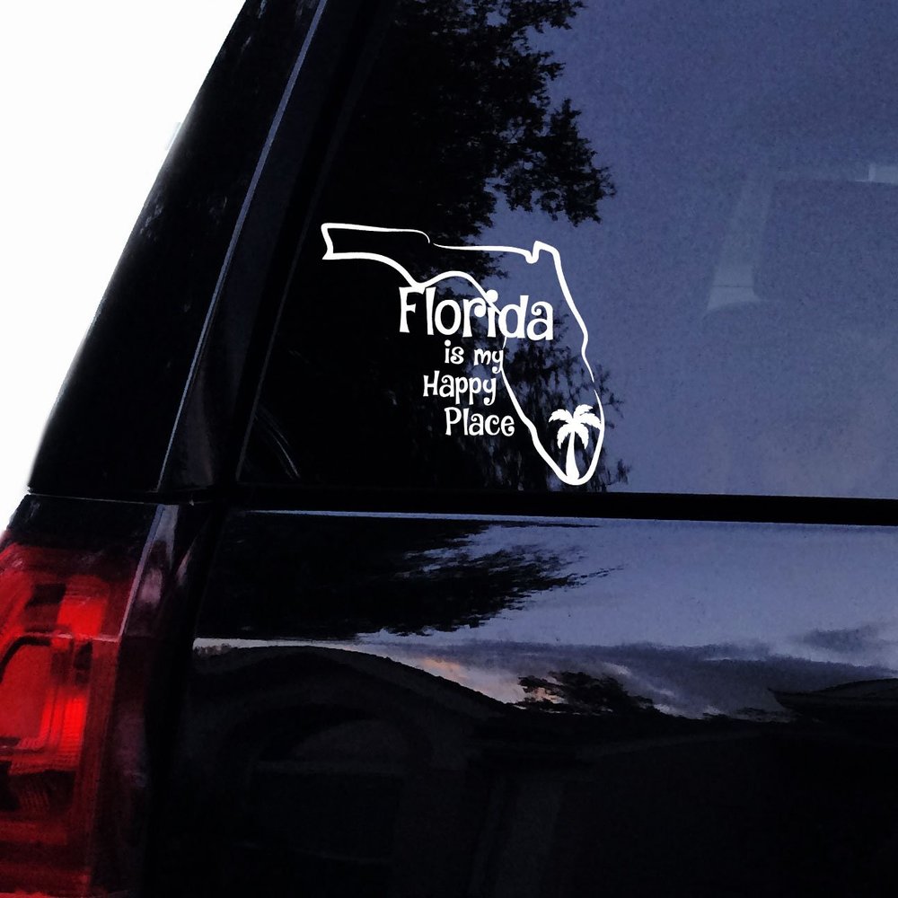 Florida is My Happy Place Beach Vinyl Decal Laptop Car Window Wall Decor Sticker (14", White)